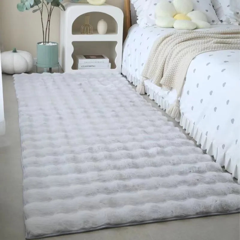 2024 New Hot Selling Faux Rabbit Fur Tufted 3D Bubble Effect Carpet Rug for Home Decor Living Room