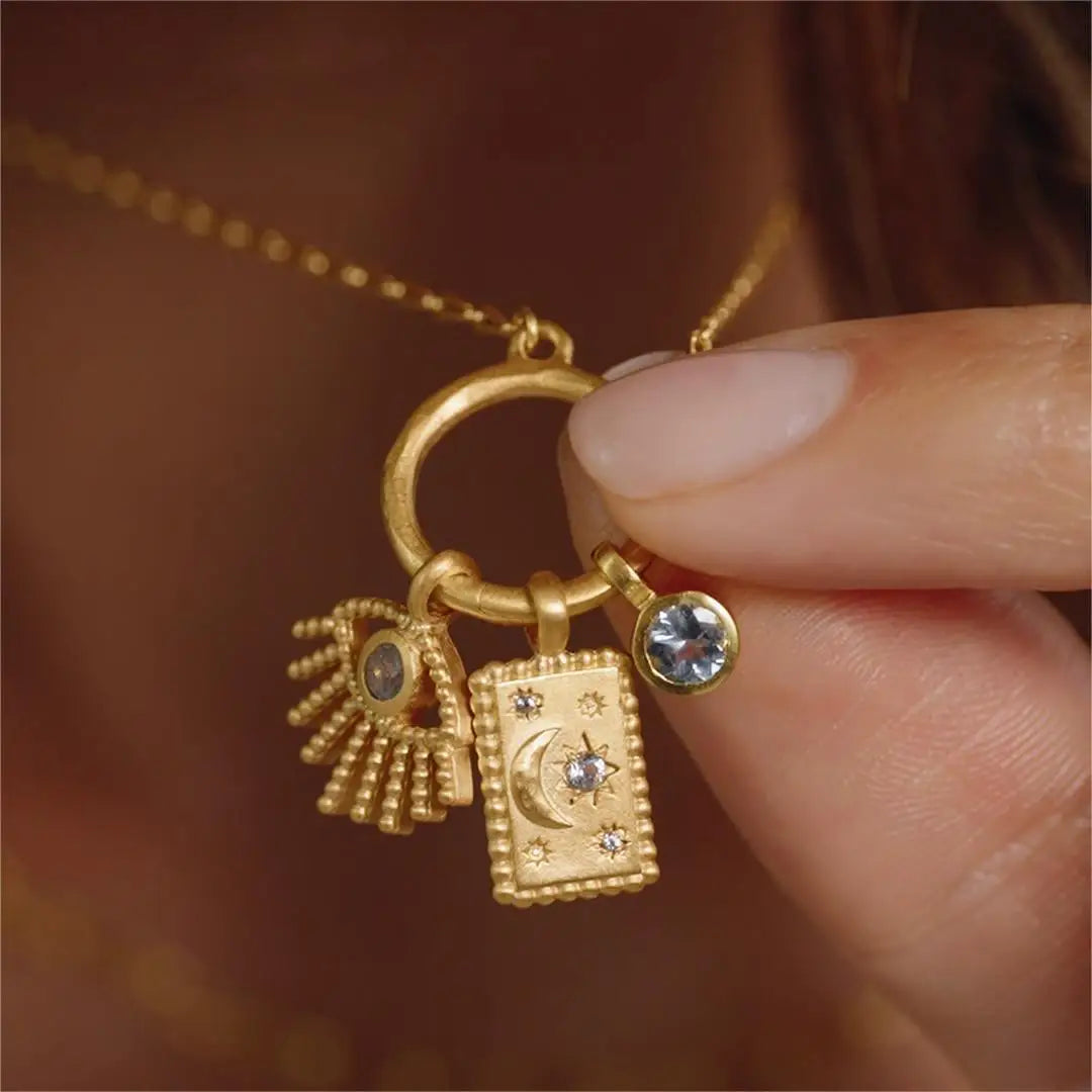 TRENDY DIY Necklace Jewelry Stainless Steel Pendant Accessories Sun Moon Eye 12 Months Birthstone Necklace for Women Gift