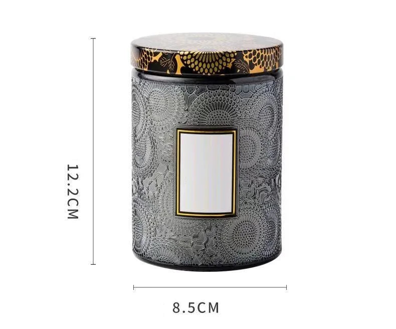 500ml Large Capacity Candle Jar Sunflower Candle Cup Aromatherapy Candlestick Bottle Embossed Glass Candle Container With Lid