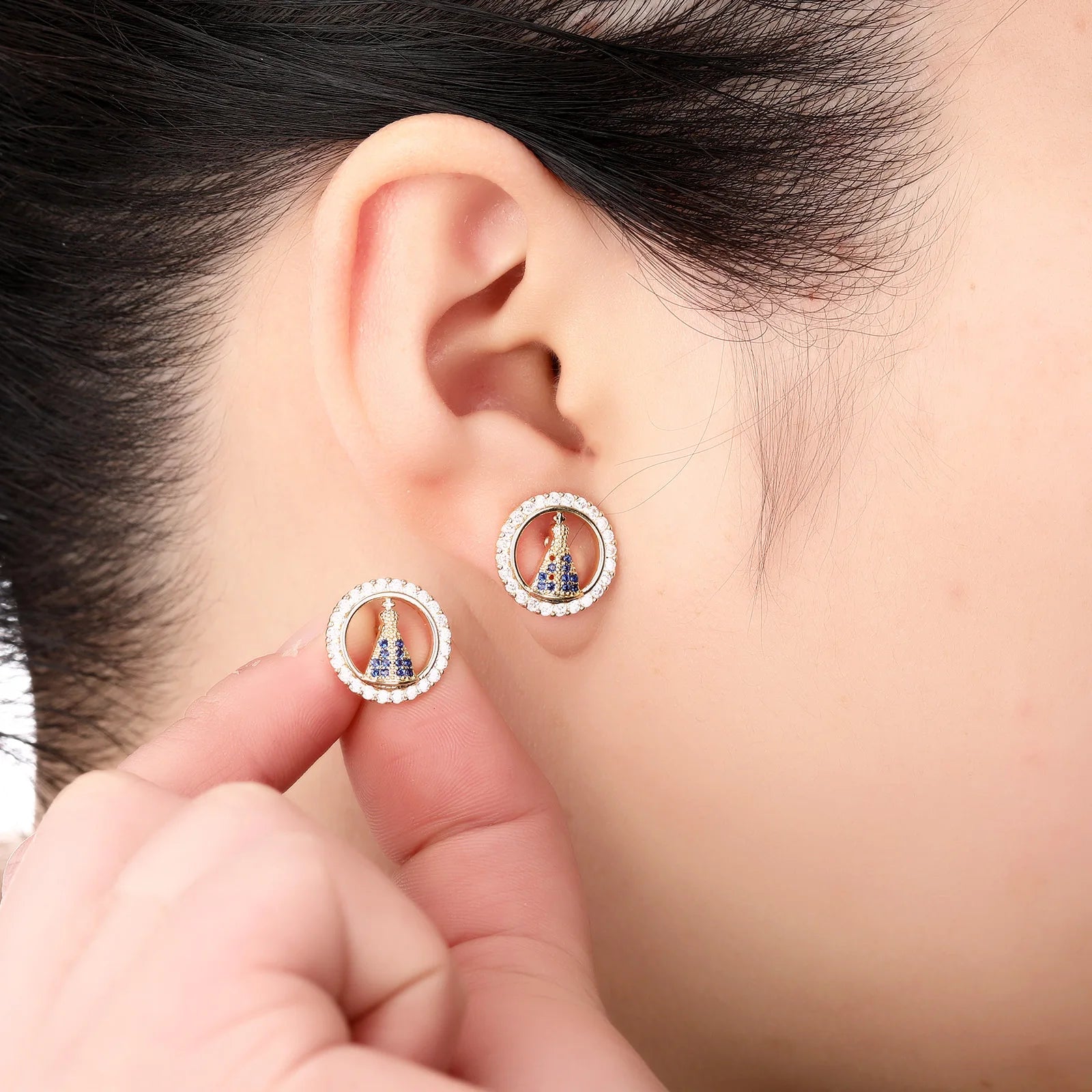Delicate 18K Gold Plated Religious Catholic Fashion Jewelry Trendy Cubic Zirconia Earrings for Women and Girls