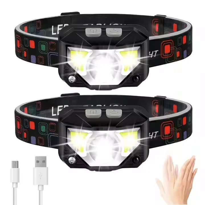 Howlighting Waterproof Camping Fishing Bright Headlight Head Lamp Flashlight Rechargeable COB LED Sensor Headlamp for Outdoor