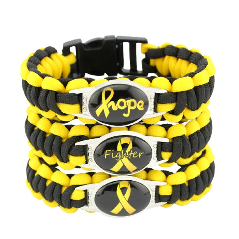 Manufacturer Medical Alert Childhood Brain Cancer Fighter Survivor Awareness Gold Yellow Ribbon Paracord Survival Bracelet