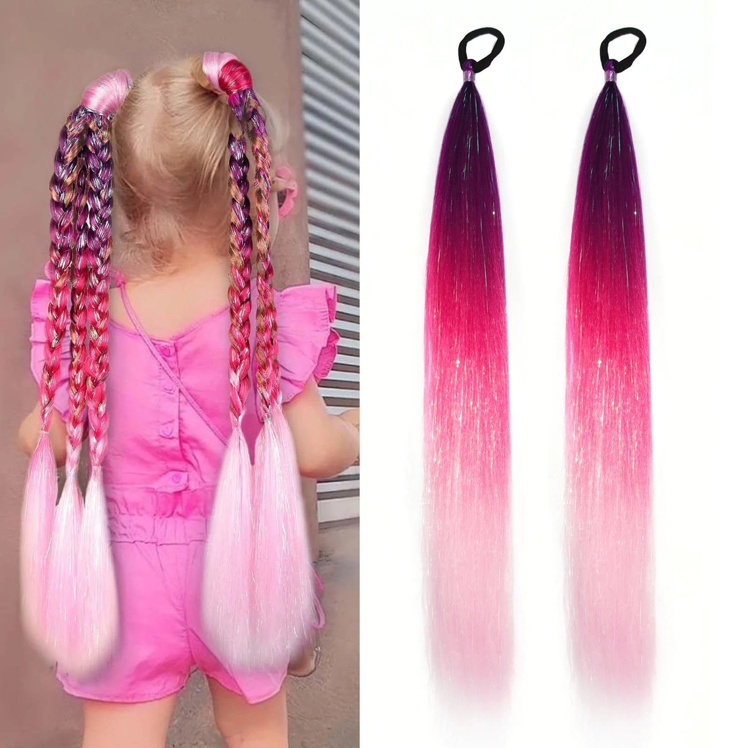26inch Color Tinsel Ponytail with Rubber Hair Band Ombre Glitter Jumbo Braid Pony Tail Synthetic Hair