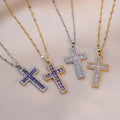 Titanium Stainless Steel Cross Necklace Gold Plated Religion Zircon Crystal Cross Jesus Charm Lip Chain Women Necklaces Jewelry