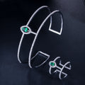Generous Green Cubic Zirconia Silver Color Big Wide Cuff Open Bangles and Ring Set for Women Banquet Dress Jewelry Accessories