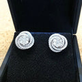 Huitan New Trendy Sliver Plating Cubic Zircon Earrings Women Ladies Round Flower Stud Earrings for Bridal Wedding