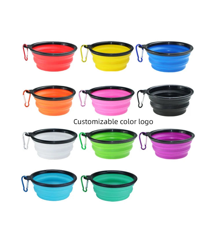 Customization Pet Accessories Silicone Feeding Watering Pet Portable Water Bowl With Carabiners Travel Collapsible Dog Bowls