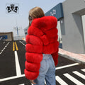 Janefur Hot Selling Wholesale Hood Short Ladies Fur Hooded Coat Long Sleeve Cropped Fox Fur Jacket Winter Fur Coat Women