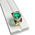 18K Solid Yellow Gold  Oval 9.5X11.5MM 4 Carat Lab Emerald and Moissanite Stone Man Ring