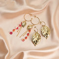 Lanshang Fashion Dangle Earrings Leaf Flower Pendant Stainless Steel Jewelry Women 14K Gold Plated Links Tassel Earrings