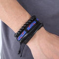 3Pcs/Set Retro Black Blue Leather Wooden Beaded Bracelets Male Jewelry Adjustable Punk Wrap Braided Leather Bracelet for Men