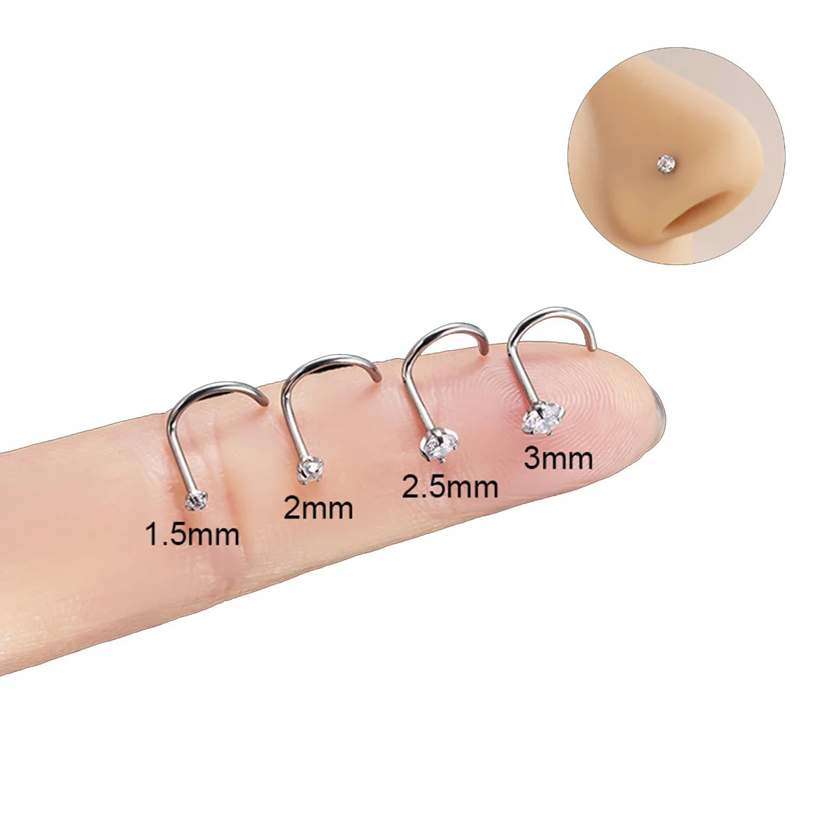 ASTM F136 Titanium Hypoallergenic Round CZ Screw Bar Nose Studs Rings for Women G23 Titanium Nose Ring Nostril Piercing Jewelry