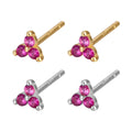 Women's Nano CZ 3 Stones Flower Stud Earrings Gold Plated Wholesale Sterling Silver 925 Jewelry