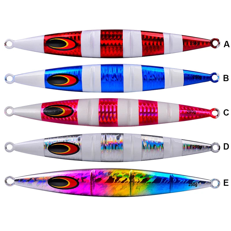 WEIHE 30g 60g 100g 150g 200g 250g 5 Colors Lead Fish Lure Metal Jig Fishing Bait for Saltwater Deep Sea Lures Boat Baits