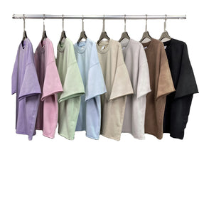 2024 New Style Heavy Cotton French Terry 360gsm Washed T-shirts Oversized Streetwear Spray Painted Sun Faded Shorts Sets Tshirt