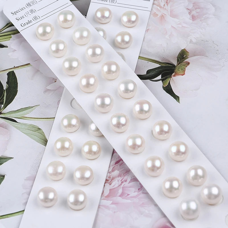 Zhuji 10-10.5mm White Freshwater Button Pearls Beads Natural Loose Beads in Pairs for Jewelry Making