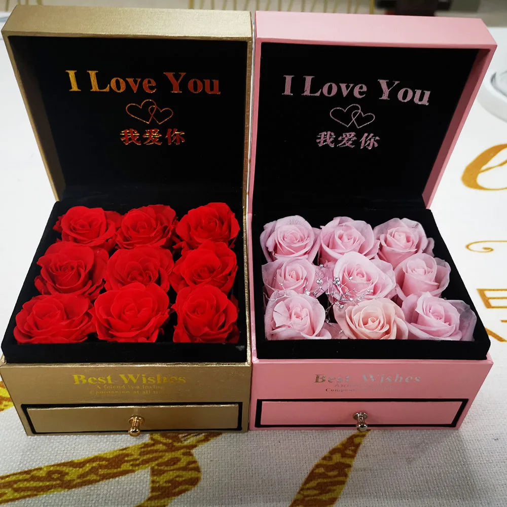 Valentine's Day Wholesale Preserved Flowers Roses Box Jewelry Box Flower Gift for Mothers Day Christmas