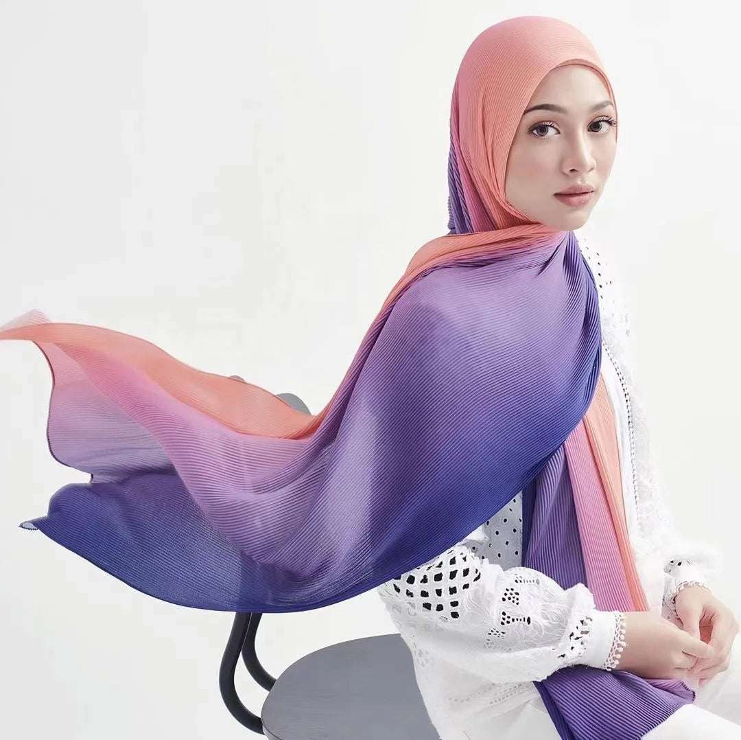 Bubble Chiffon Hijab Scarf Color Headscarf Shawl Islamic Headwrap Turbans for Women Crinkle Gradient 2022 Fashion Muslim Women