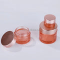Luxury Container Packaging 10g 10 g 10 Gr Gram Transparent Red Skin Care Eye Cream Glass Pink Jar with Metallic Rose Gold Lid