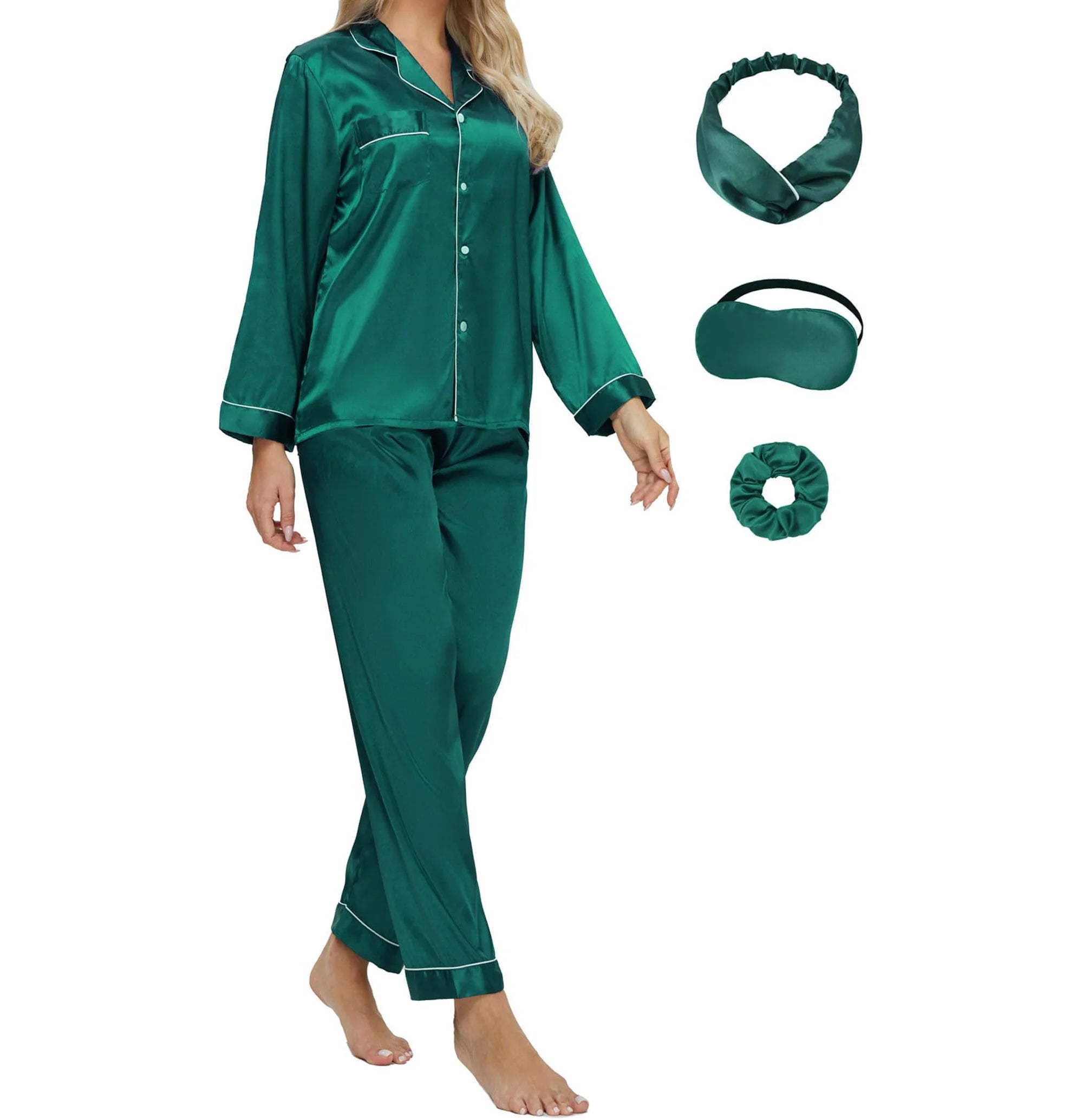 2pcs Satin Pajama Set Long Silky Sleepwear for Casual Style Woven Fabric for Autumn and Spring XS-3XL Sizes