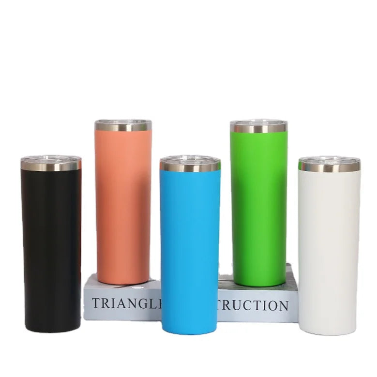 Powder Coated Double Wall 20OZ Slim Tumbler Stainless Steel Skinny Sublimation Blanks Tumbler