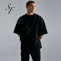 Custom logo 100%cotton Streetwear Round Neck Heavyweight Short Sleeve Sweatshirts Gym Color Men's Athletic Pullover