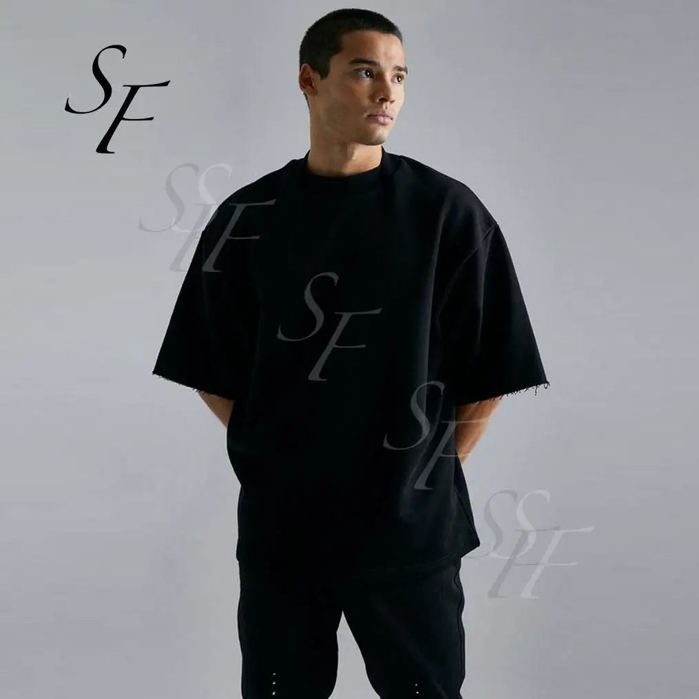 Custom logo 100%cotton Streetwear Round Neck Heavyweight Short Sleeve Sweatshirts Gym Color Men's Athletic Pullover
