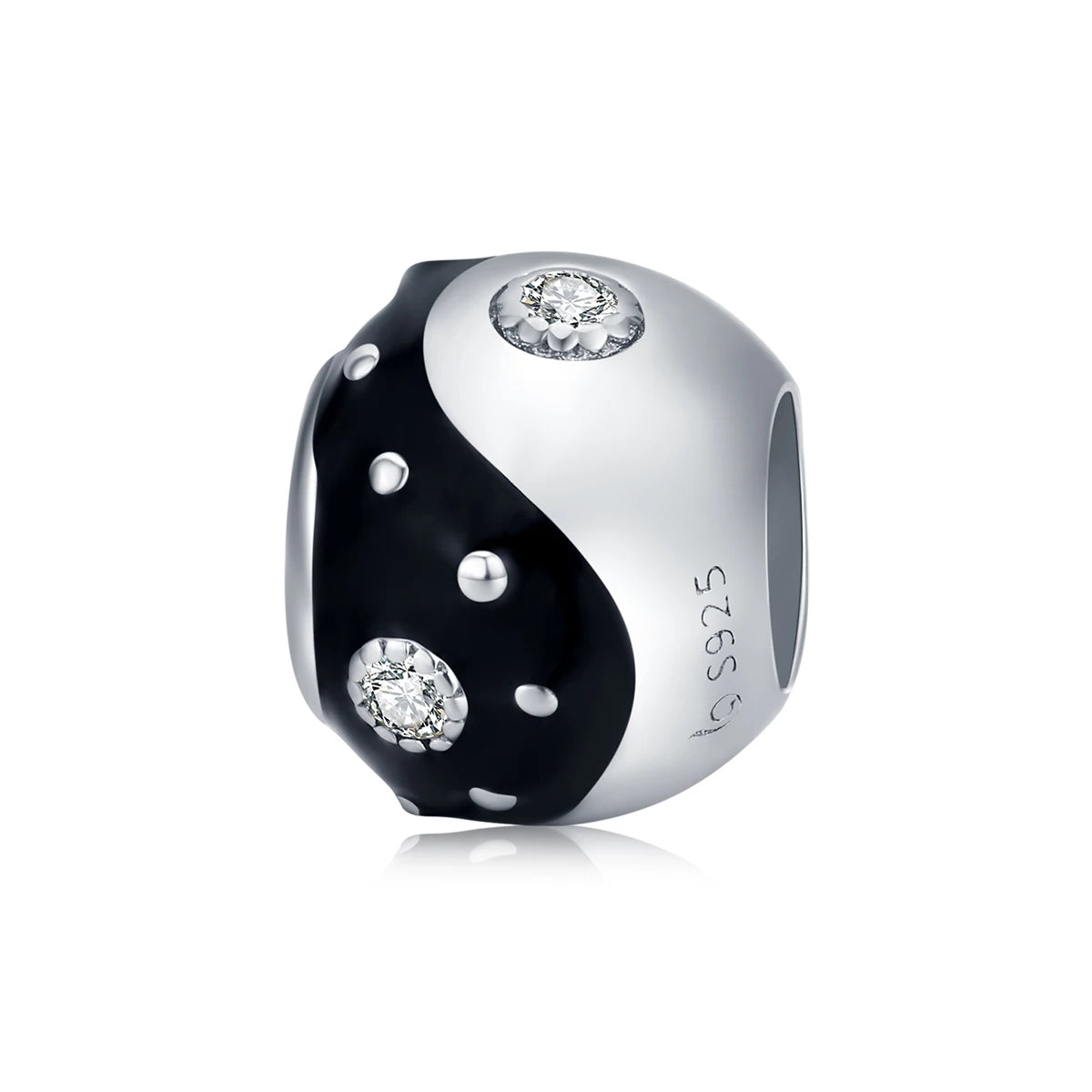 925 Sterling Silver Taichi White & Black Enamel Round Metal Charm Beads Women's Fine Pendants & Charms for Bracelet BSC192