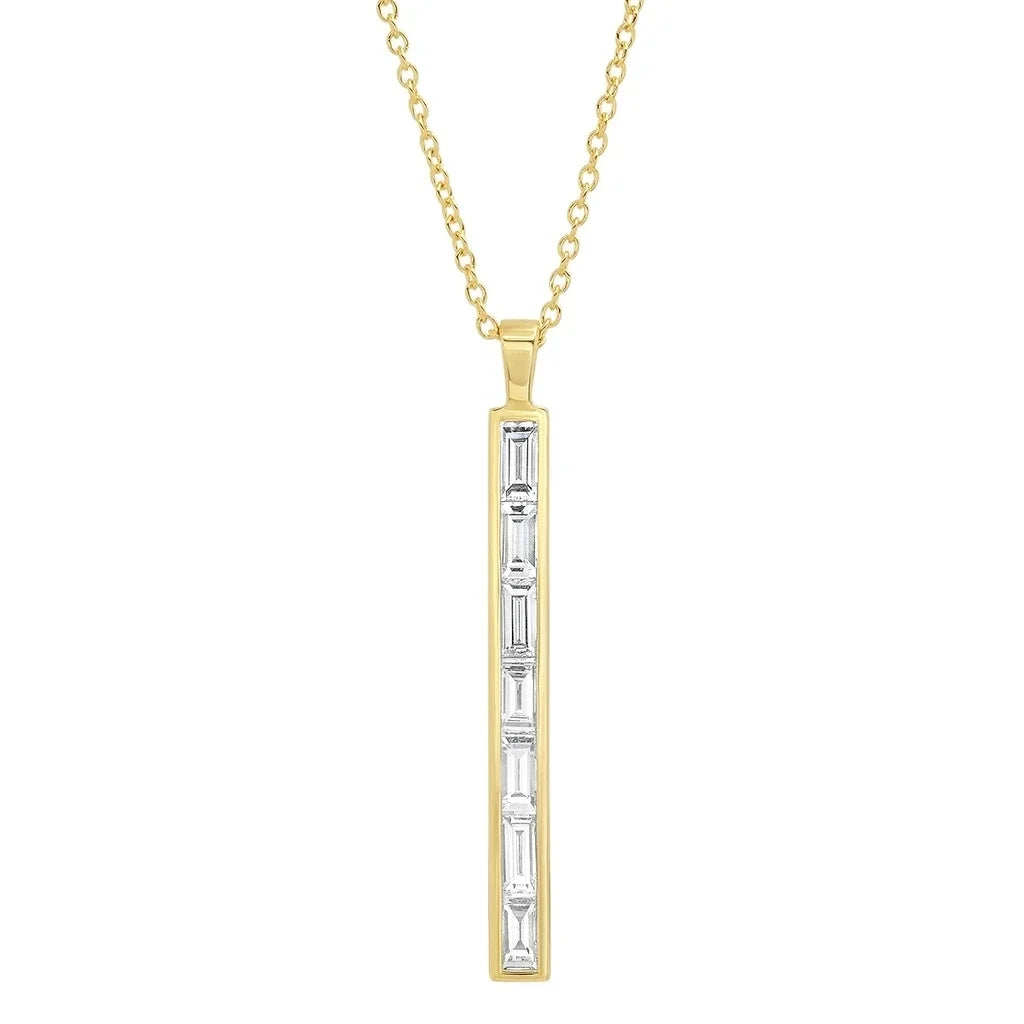LOZRUNVE Collection 925 Sterling Silver Elegant Baguette Long Bar Stick Gold Necklace Findings Women