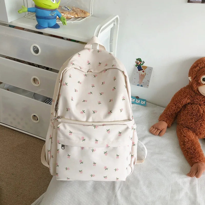Boys Waterproof Small Fresh Floral Soft High School College Student Backpack 36-56L Preppy Style Simple Department Day