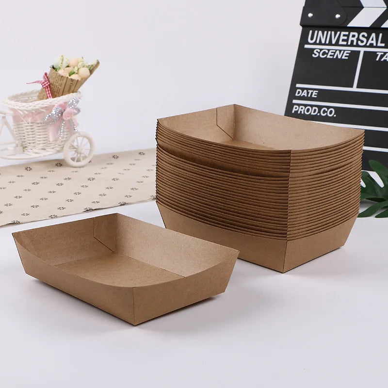 Eco-Friendly Disposable Kraft Paper Box for French Fries Food Packaging Oil-Proof for Baking Exhibition Grocery Promotion Use