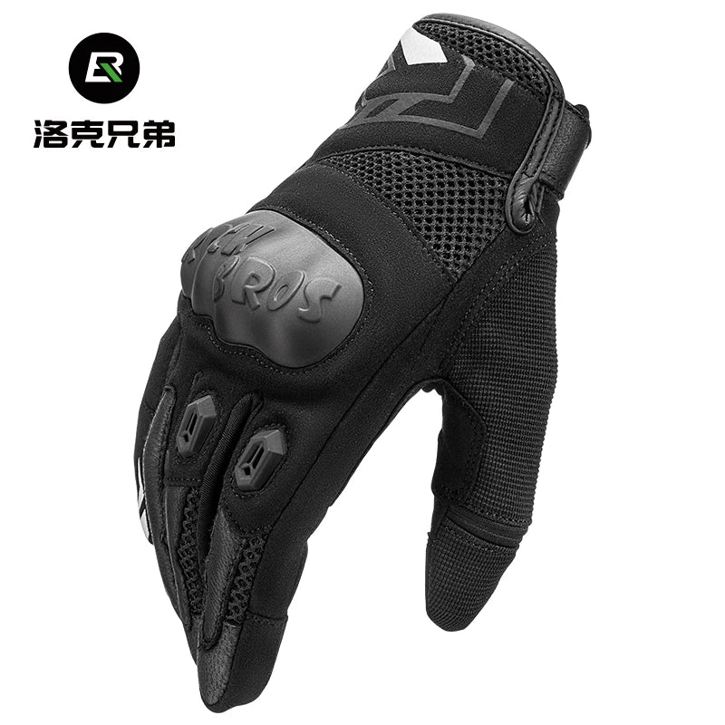 ROCKBROS Wholesale Leather Motorcycle Motor Gloves Touch Screen Racing Hand Gloves for Bike Motorcycle Sport