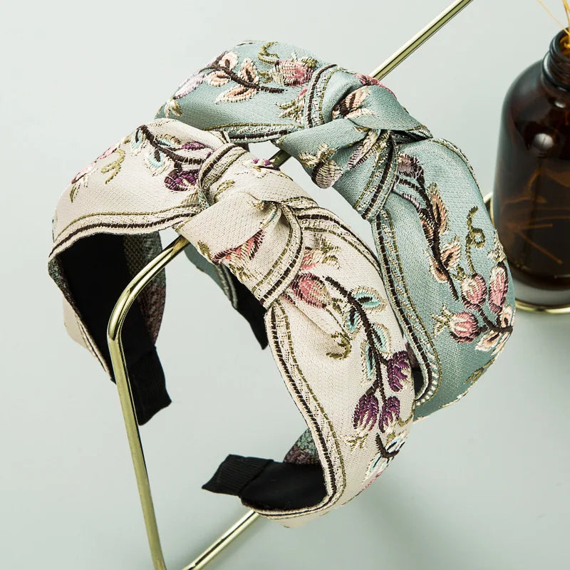 Fashion Embroider Flower Linen Knot Headbands Hair Accessories Bridal Accessories
