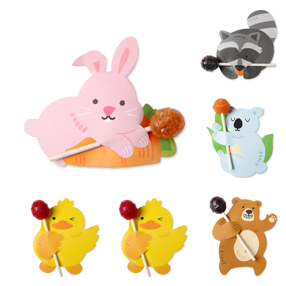 50 Piece/Pack Easter Party Decor Cartoons Rabbit Bunny Paper Lollipop Decoration Card Cards for Easter Party Small Business