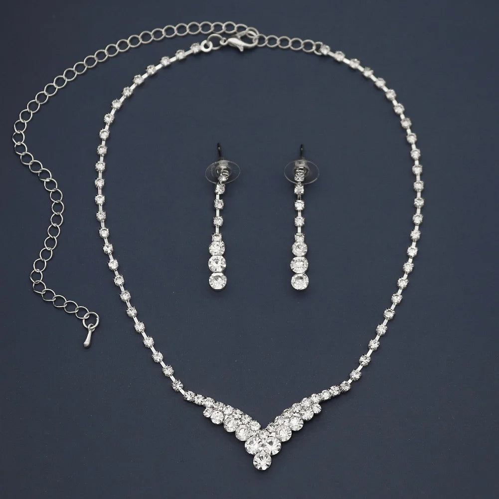 Miallo 2pcs/set Korean Necklace Earrings Studs Set Bridal Wedding Claw Chain Jewelry Wedding Dress Accessories