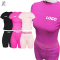 Ribbed 2 Piece Short Sleeve tank Top Shorts Set Women Loungewear Comfy Casual Outfit Breathable Summer Custom LOGO Lounge Wear