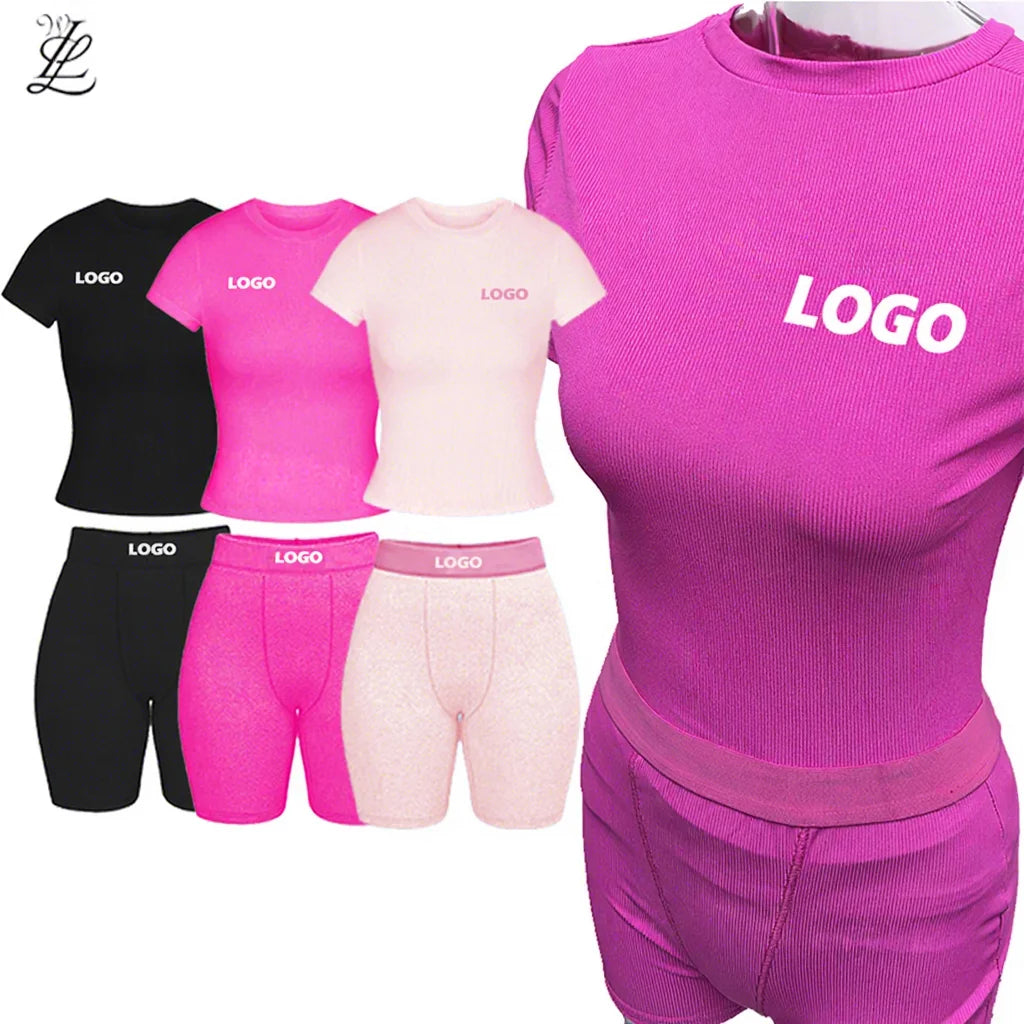 Ribbed 2 Piece Short Sleeve tank Top Shorts Set Women Loungewear Comfy Casual Outfit Breathable Summer Custom LOGO Lounge Wear