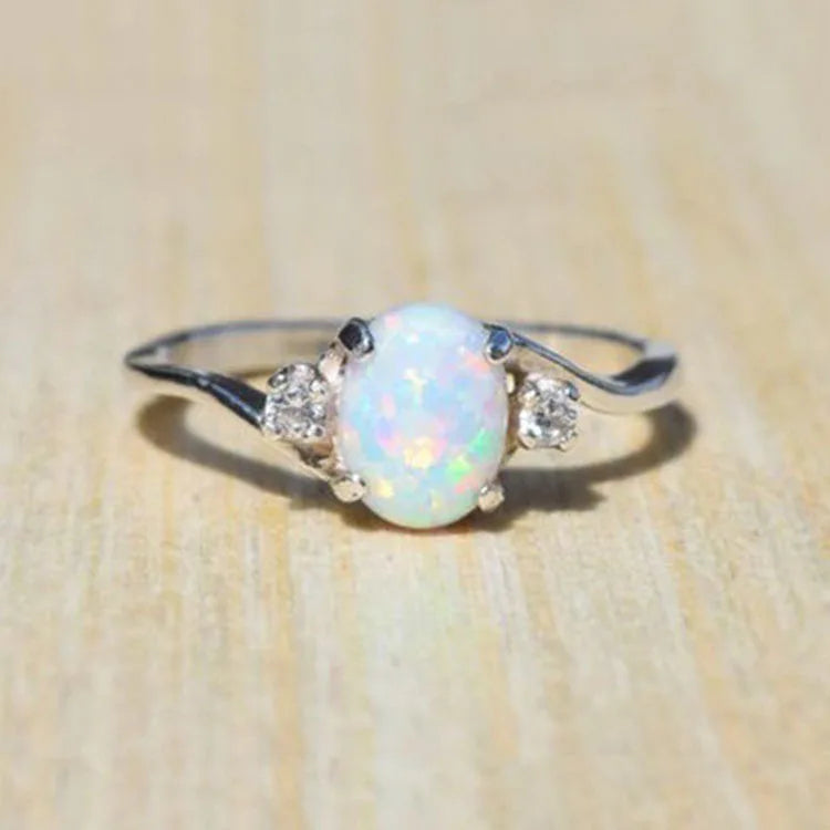 Luxury Women Silver Plated Zinc Alloy Opal Rings