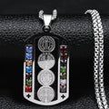 Stainless Steel Saint Benedict Medal Pendant Necklace Cross-Border Hip Hop Style Oval Crystal Christian Catholicism Jesus Zircon
