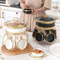 Ceramic Eco-Friendly Polished Soup Pot Combination Home Party Small Bowl Iron Art Storage Rack Dry Pot Light Luxury Soup Bowl