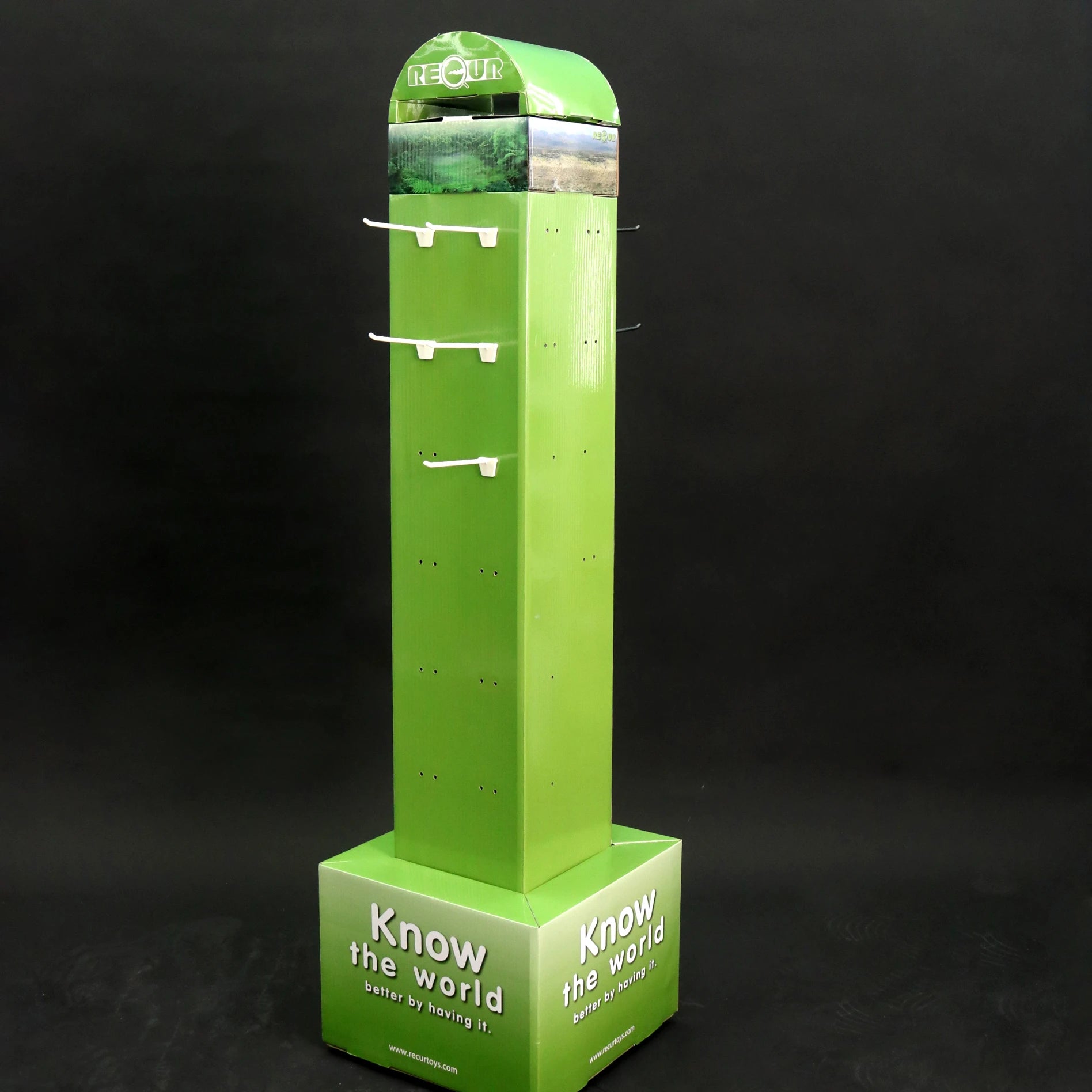 Hook-Equipped Foldable Portable Modern Corrugated Cardboard Display Stand | Retail Hanging Solutions with Corner Shelves