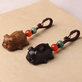 Sandalwood Pig Pendant Key Chain Hand-woven Rope Key Ring Mobile Phone Pendant Bag Ornaments Car Hanging Accessories