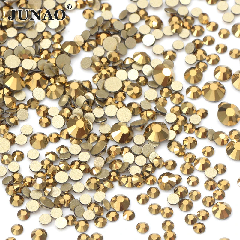 Wholesale Mixed Size Gold Round Diamond Non Hotfix Strass Applique Flatback Glass Crystal Rhinestone for Nail Art Decoration