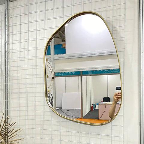 51*72cm Superior Quality Irregular Decorative Mirrors Large Golden Frame Bathroom Wall Mirror with Secure Hook