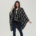 New Imitation Cashmere Cape With Leather Buckle Thick Blanket Plaid Coat Warm Grid Scarf With Cap for Autumn Winter
