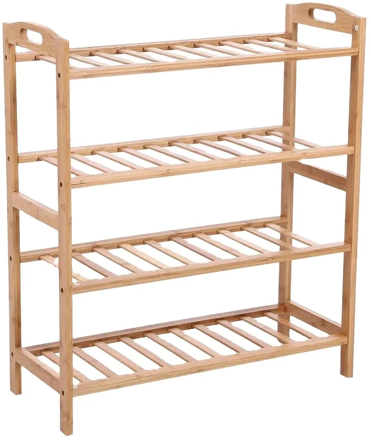 4 Tier 100% Solid Wooden Shoe RackBamboo Shoe Rack With Handle for Outdoor