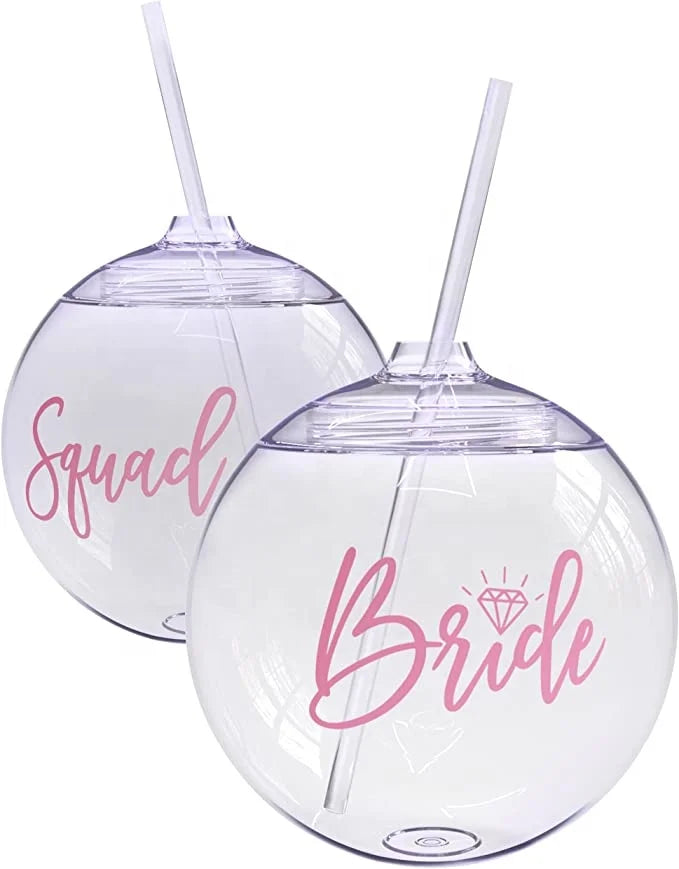 Bride Bachelorette Party Valentine's Day 24 Oz Transparent Plastic Tumblers with Lid Straw for Bride Squad Bridesmaid Decoration