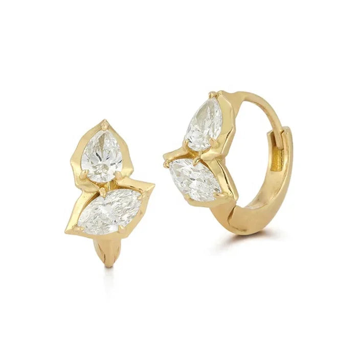 LOZRUNVE Custom Jewelry Supplier Modern Handcrafted Bezel Marquise Pear Cut Huggie Earring Wholesale