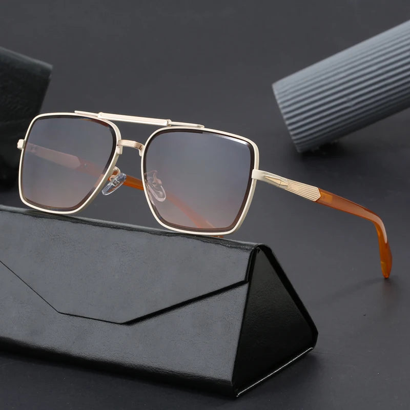 Vintage Sunglasses Square Trendy Metal Steampunk Fishing Driving Sun Glasses Double Bridge Metal Frame Eyeglasses