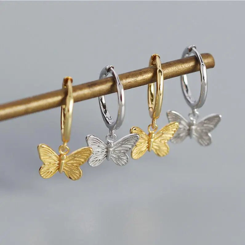 Hypoallergenic Women  Summer Insect Jewelry Delicate Gold butterfly huggies Minimalist Drop Dangle Charm Butterfly Earrings